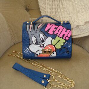 Auth NOTD!STURB Iconic BUGS BUNNY Hand Painted CrossbodyTop Handle Bag